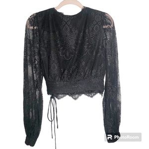 Black lace GRLFRND plunge crop top Whimsigoth dark romance